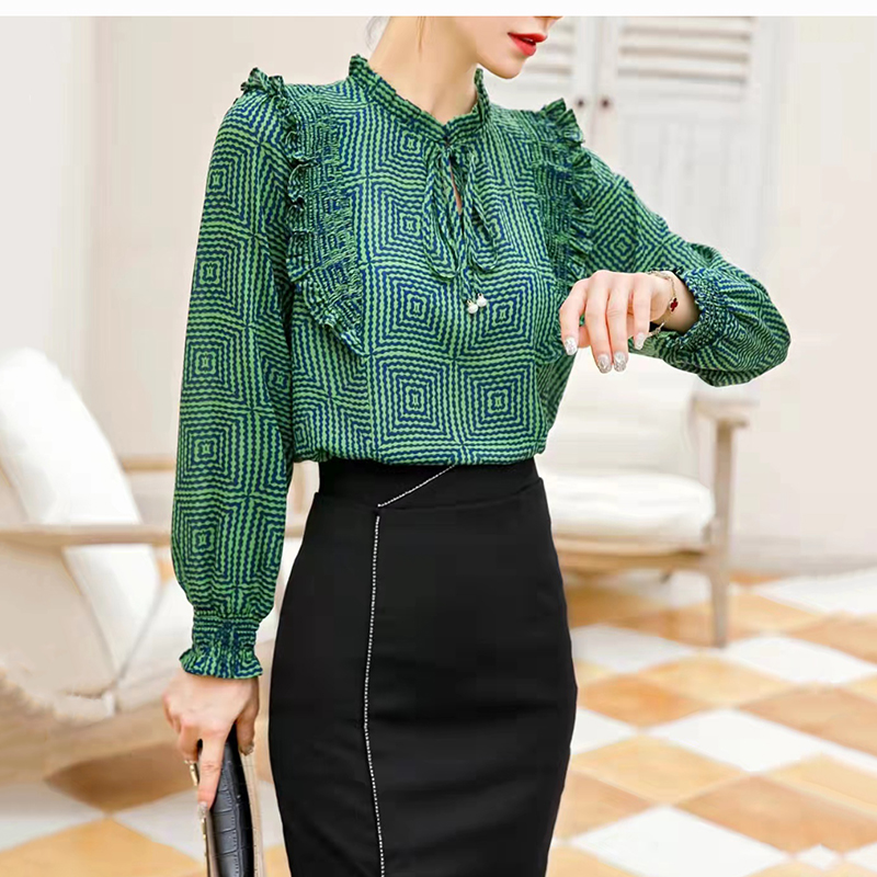 雪纺衬衫立领系带小衫百搭宽松春季新款女装