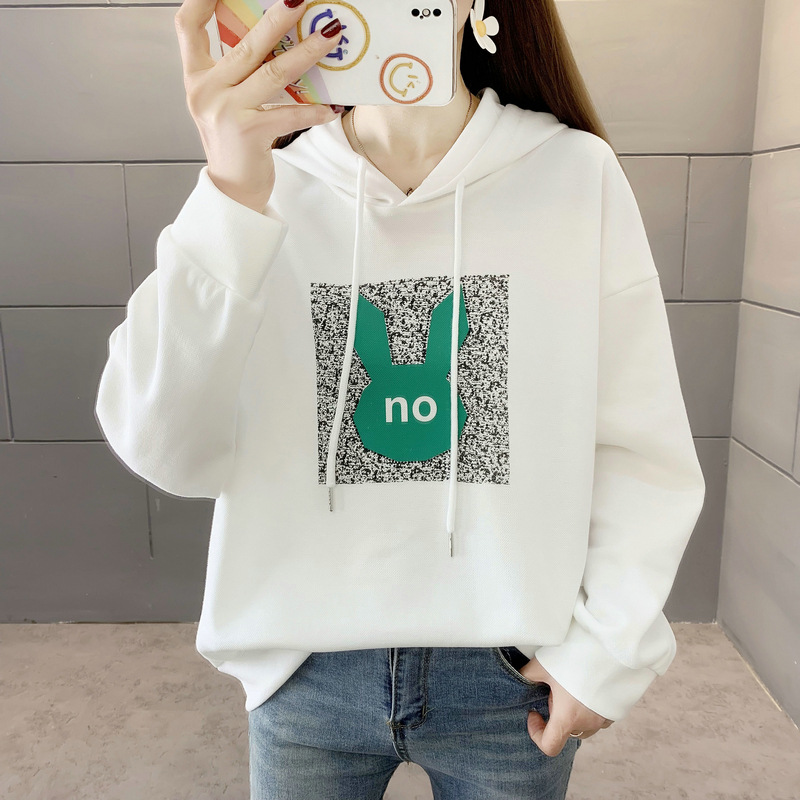 早春新款韩版百搭宽松显瘦印花连帽套头卫衣女学生小众设计感上衣