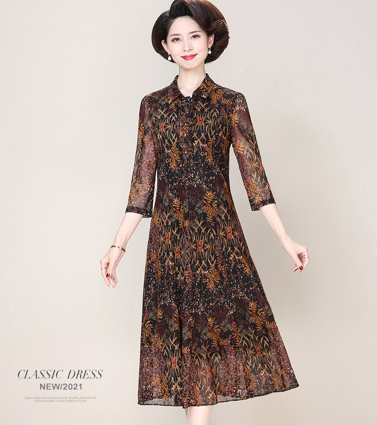 中老年妈妈装品牌连衣裙春长袖新款台湾网纱女士高贵气质裙子夏季