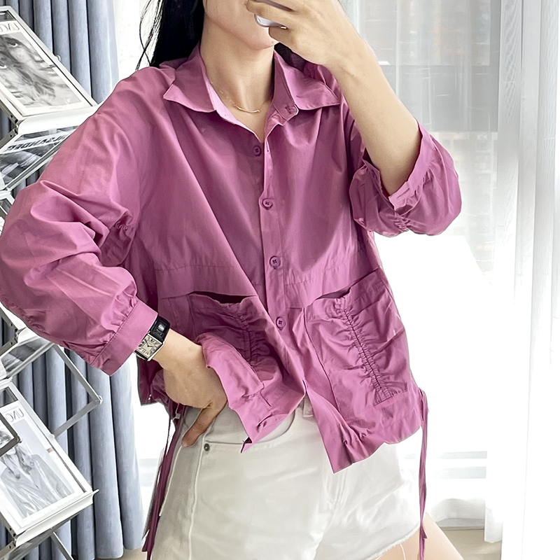 新款抽绳长袖衬衫女上衣设计感小众别致高级感衬衣潮