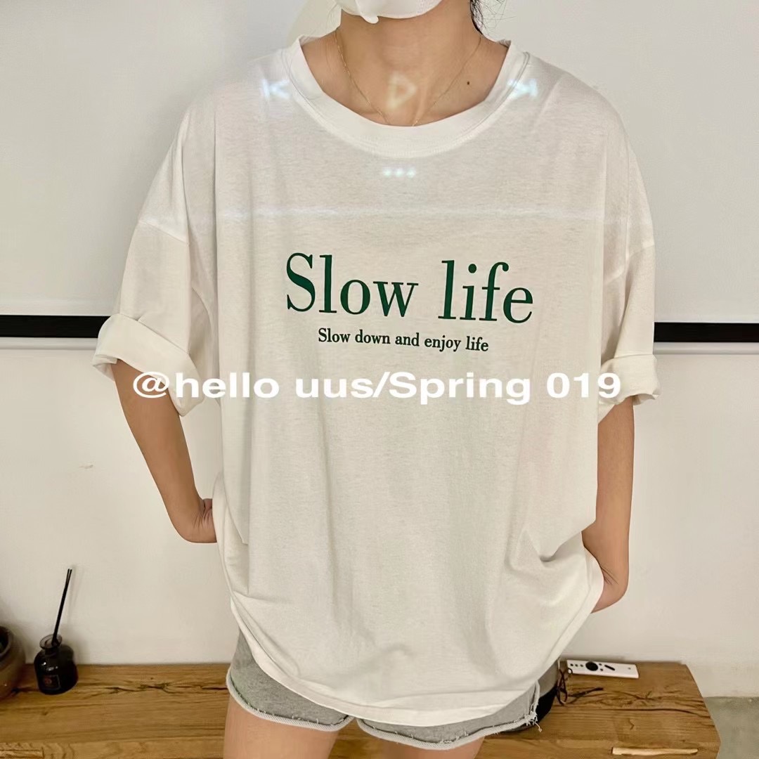 春夏新品韩版宽松中长款字母印花灰色时尚大版下衣失踪T恤女潮