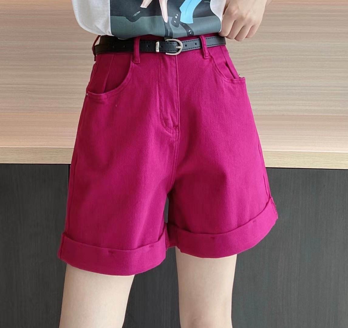 纯色休闲短裤女欧洲站夏新款欧货气质高腰a字卷边宽松阔腿裤