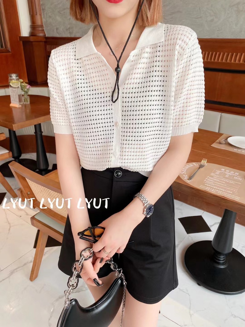 夏装新款韩版简约百搭镂空针织衫