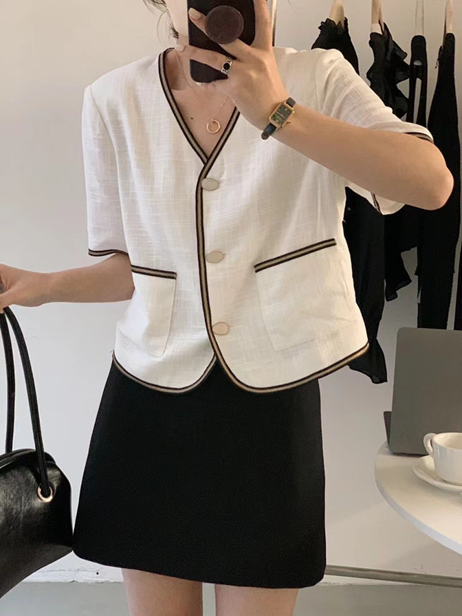 夏装新款法式V领设计感编织上衣