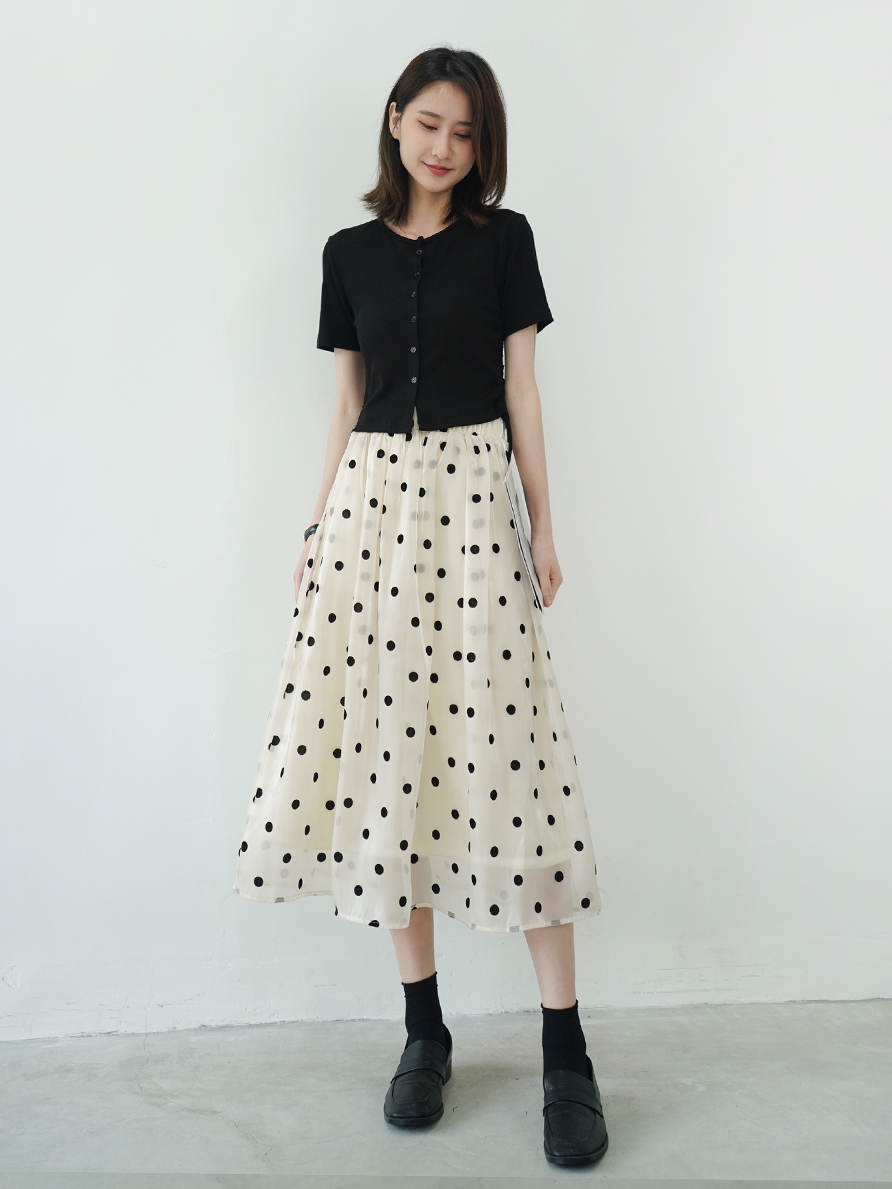 百搭伞裙波点欧根纱半身裙