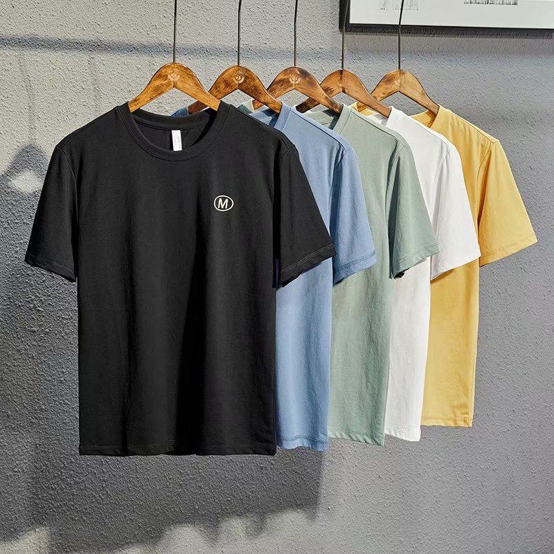 夏季新品纯色T恤男士修身短袖韩版潮牌圆领上衣简约薄款休闲体恤