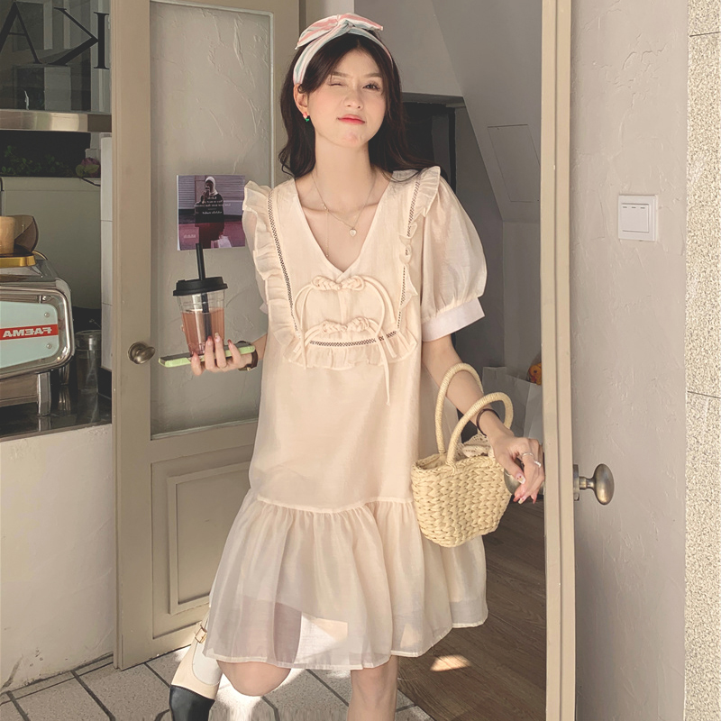 奶甜裙子温柔风艺术生奶乖裙女夏天荷叶边初恋系别致奶fufu连衣裙