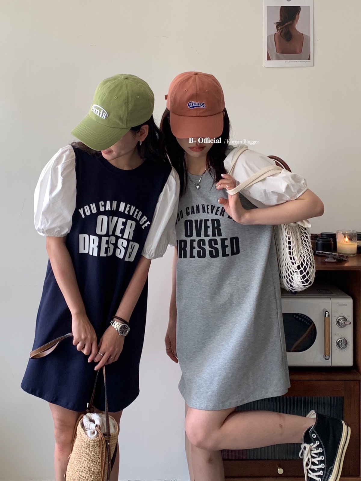 甜可盐印花泡泡袖连衣裙女高腰显瘦a字裙子小个子遮肉