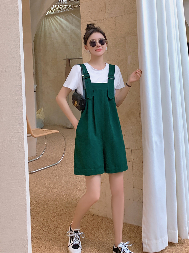 短袖T恤背带阔腿裤新款宽松显瘦套装