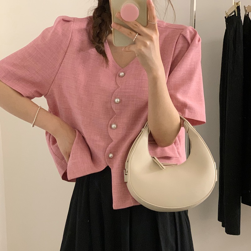 韩国chic甜美气质小众波浪边短袖西装短外套女夏季新款小香风上衣