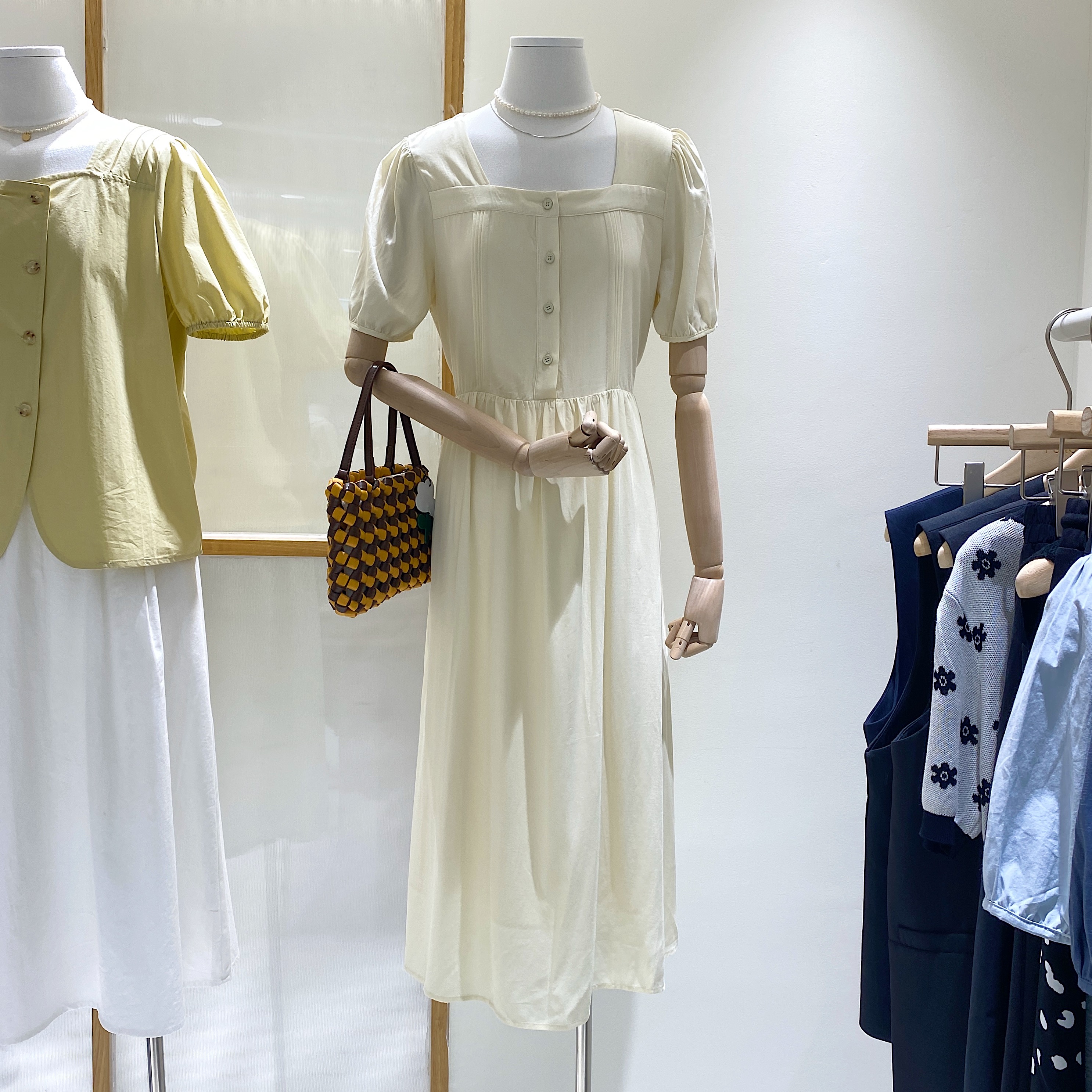 韩国夏季方领短袖系带收腰显瘦韩版长裙女裙气质减龄