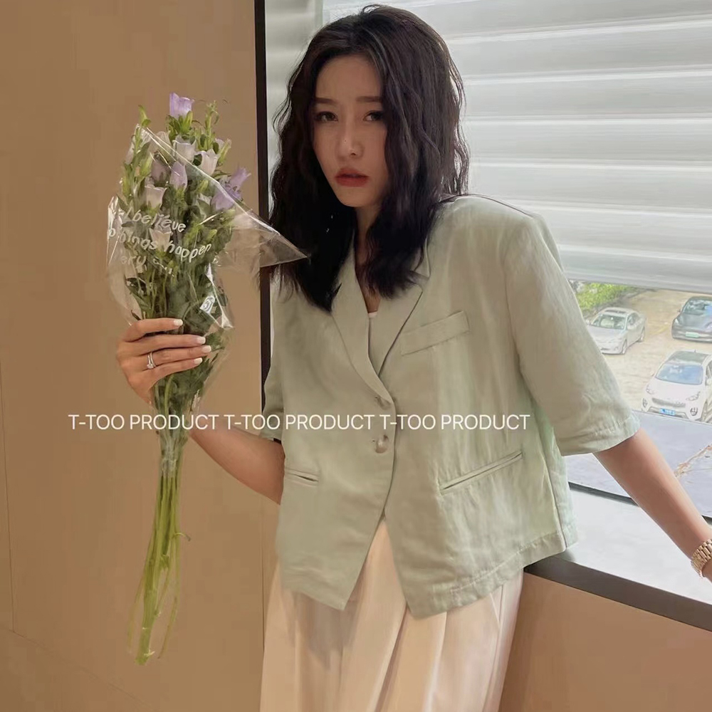 夏季新款chic韩版设计感透气小短款短袖西装外套女上衣