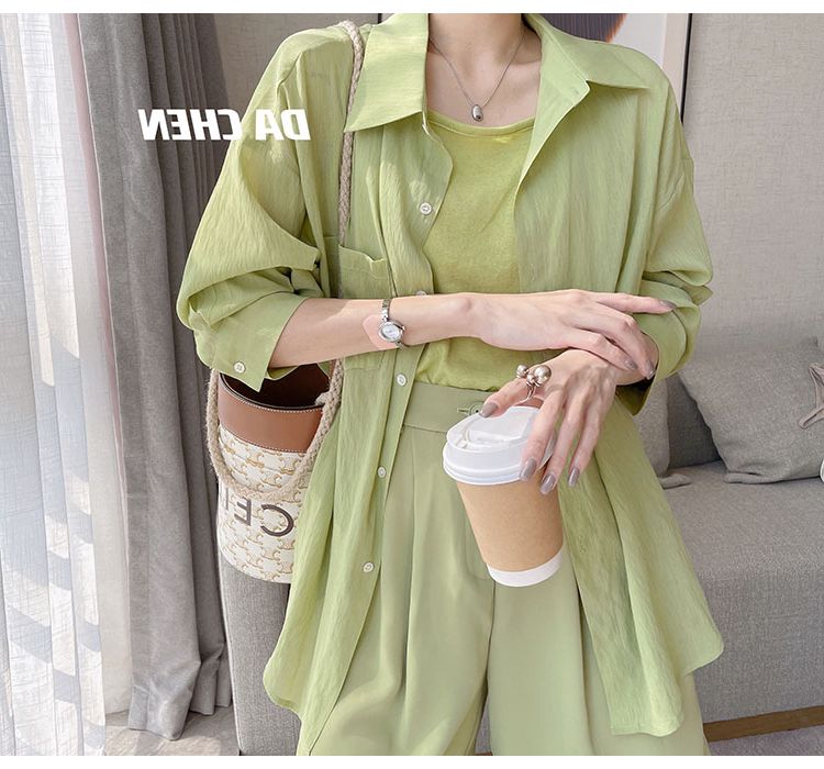 防晒衫薄款衬衫女夏款套装小吊带背心搭配减龄盐系炸街御姐两件套