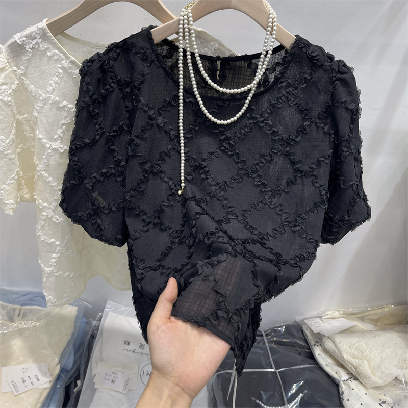 新款夏季漂亮小衫时髦洋气泡泡袖别致上衣衬衣