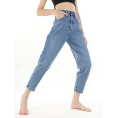 小个子宽松阔腿高腰小直筒牛仔裤女