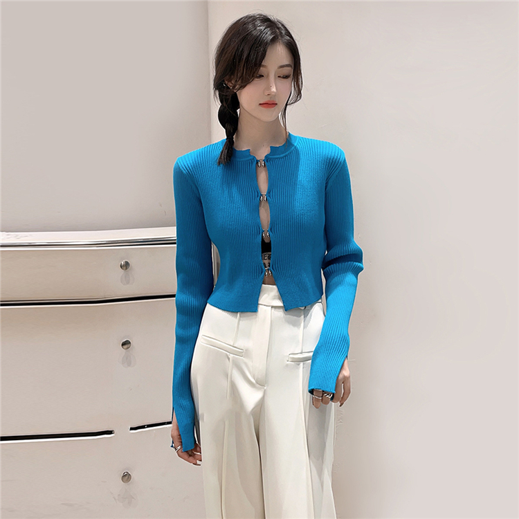 新款开衫针织圆领棉气质通勤修身上衣显瘦打底衫