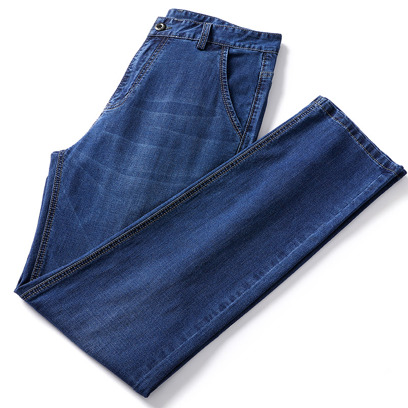 夏季薄款牛仔裤男宽松中年男士高档爸爸春秋季休闲长裤子