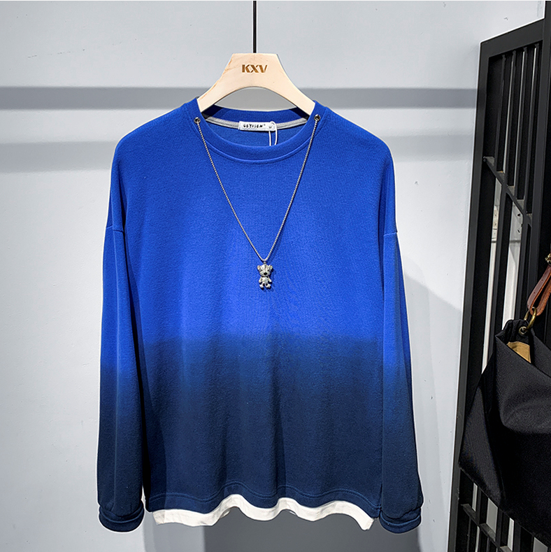 春季新款宽松外套渐变休闲套头衫潮流高街项链上衣