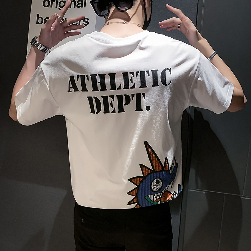 短袖T恤男宽松夏季纯棉半袖卡通印花打底衫ins潮牌体恤