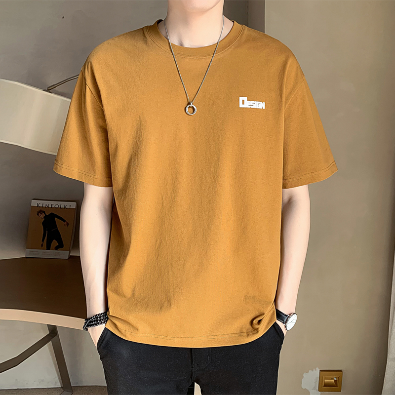 潮牌圆领纯棉短袖t恤男宽松夏季简约纯棉半袖打底衫