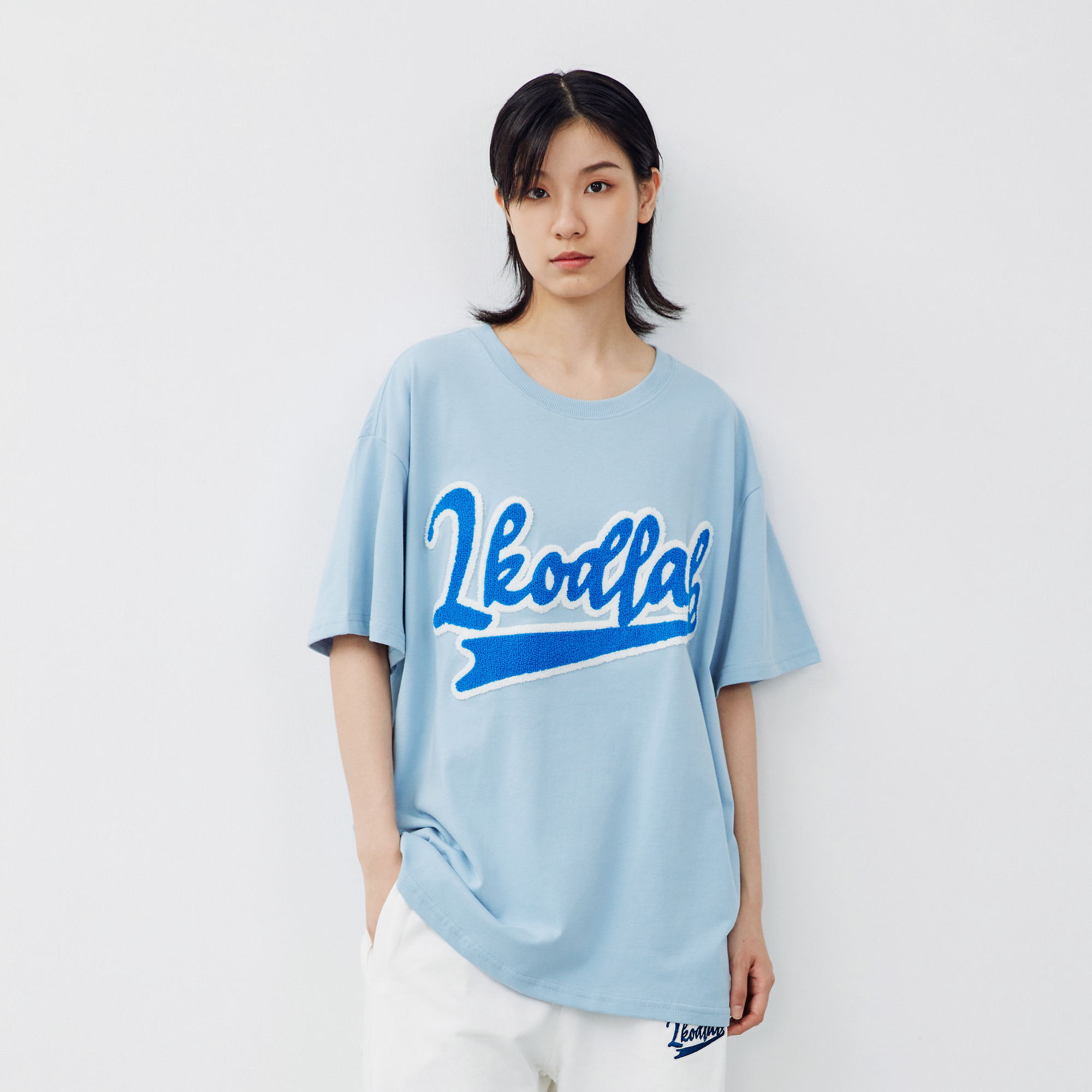 春夏新款毛巾绣箭头圆领短袖男女情侣款潮牌T恤