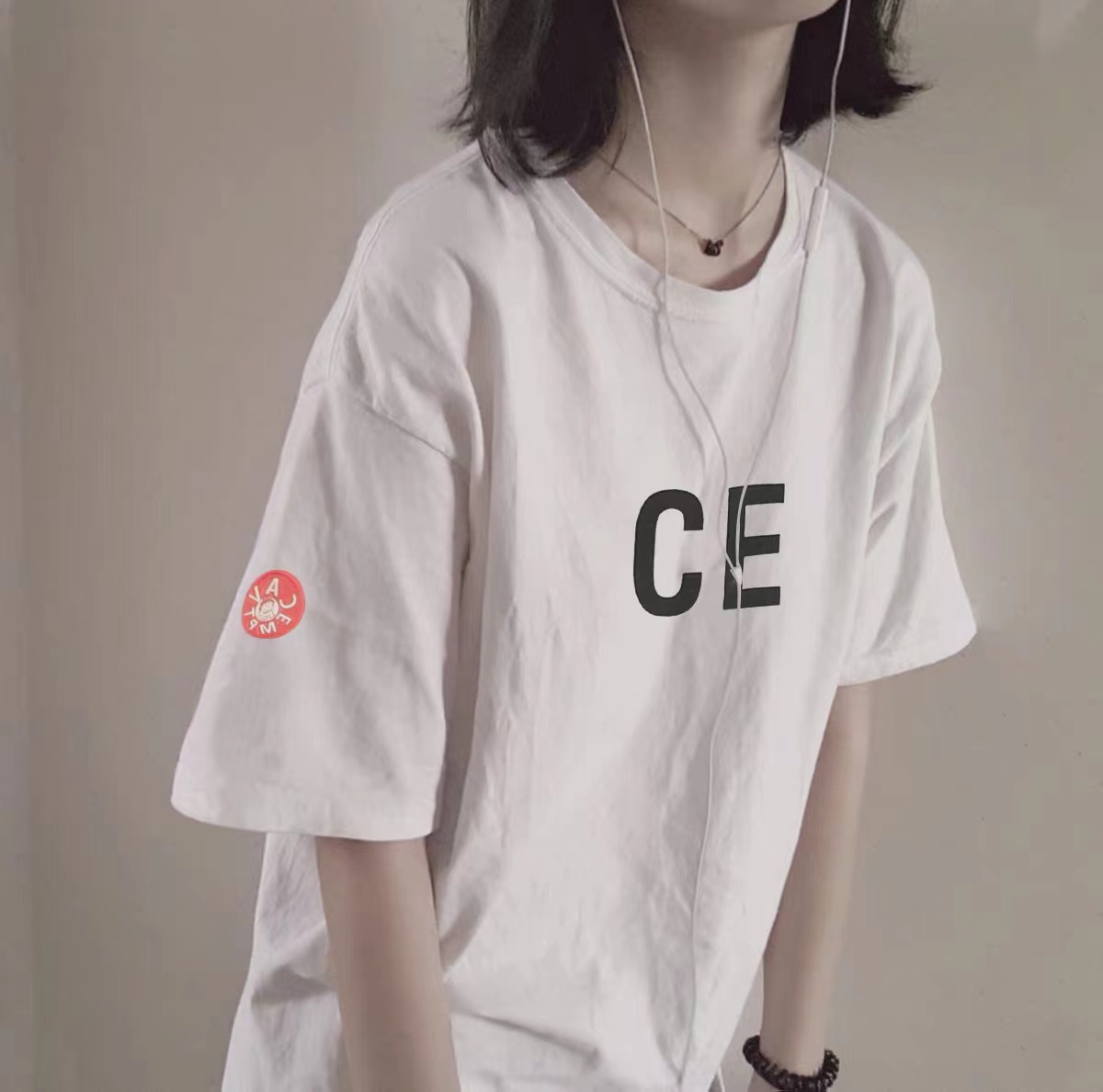 短袖女宽松韩版潮oversize夏字母印花纯棉t恤半袖慵懒风上衣