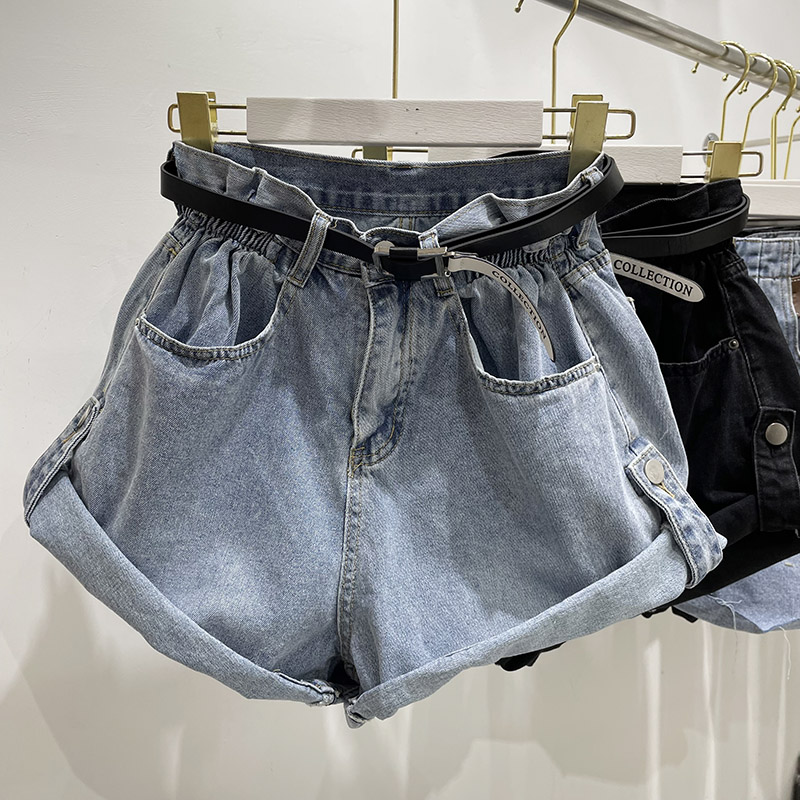 夏季新款韩版高腰卷边阔腿牛仔短裤女休闲宽松显瘦花苞热裤潮