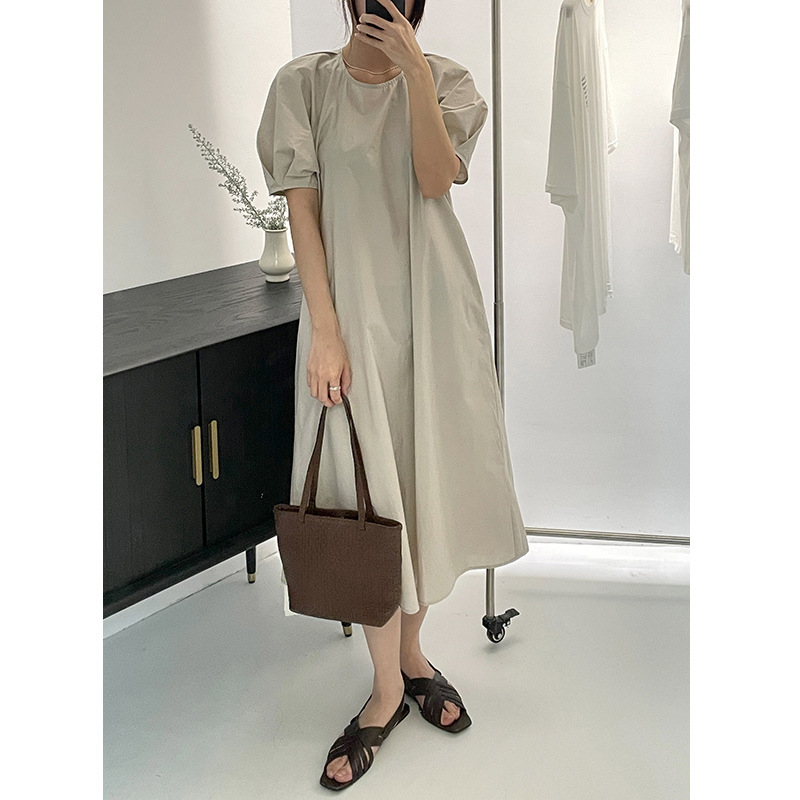 轻盈浪漫连衣裙夏季女新款花苞袖有腰带透气圆领裙子