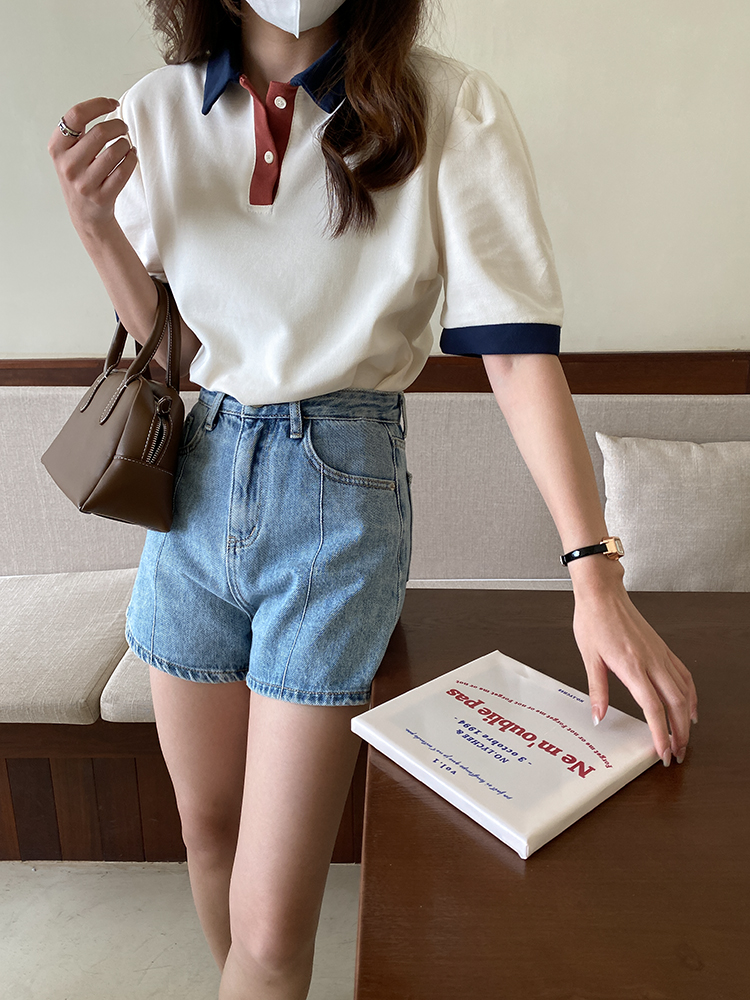 法式电影感小众配色 撞色polo领衫别致入夏时髦t恤上衣