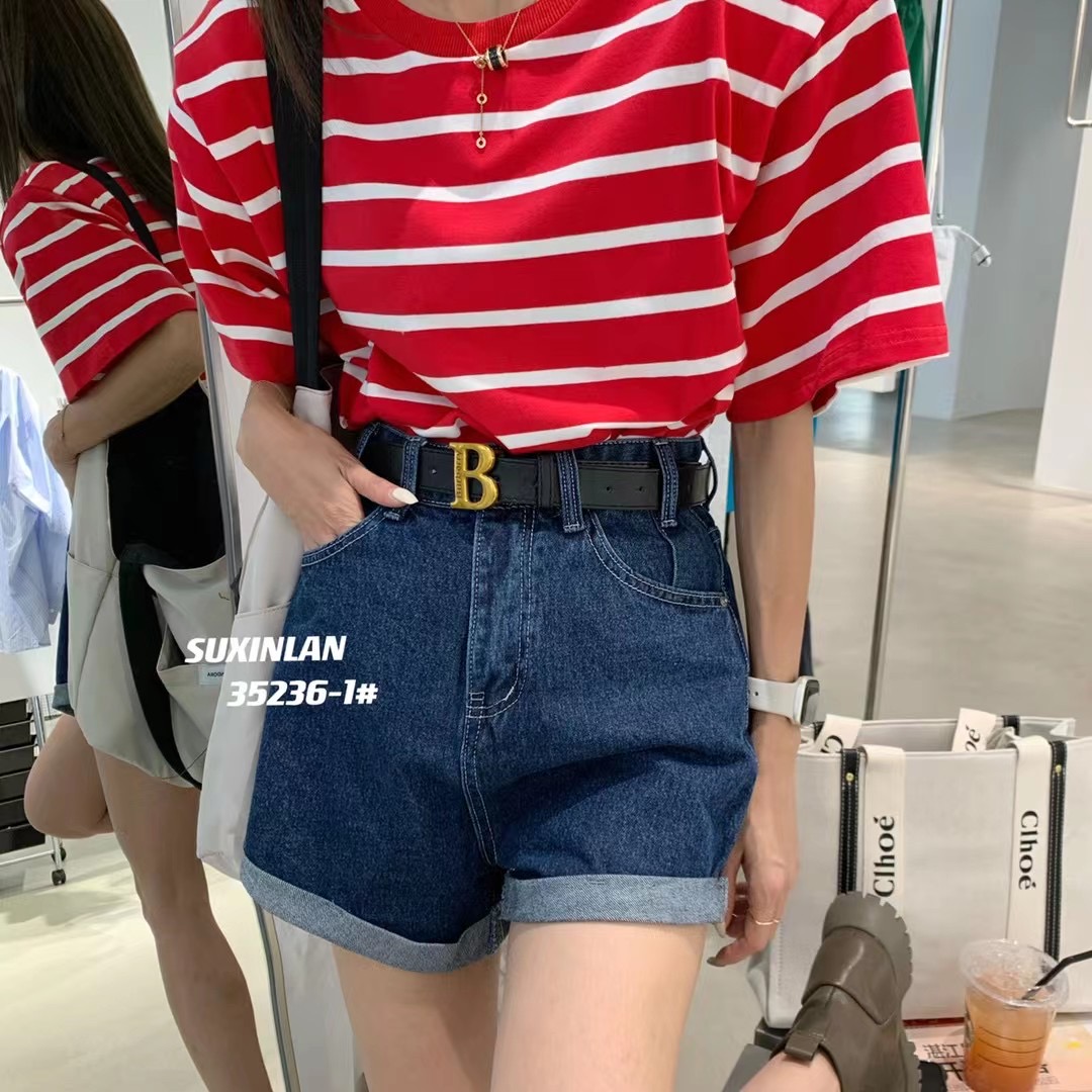牛仔短裤女卷边夏季高腰显瘦a字阔腿热裤