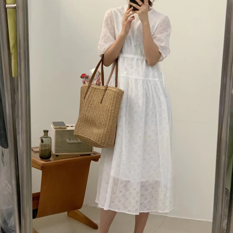 设计感小众连衣裙女夏季新款高腰抽绳宽松休闲中长款裙子