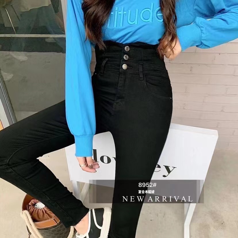 高腰新款休闲牛仔裤长筒水洗不脱色女生流行韩版裤