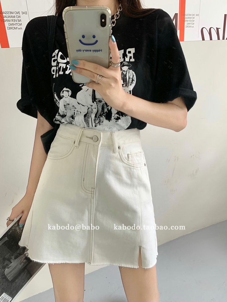 夏裤裙欧货白色薄款开叉高腰A字短裙