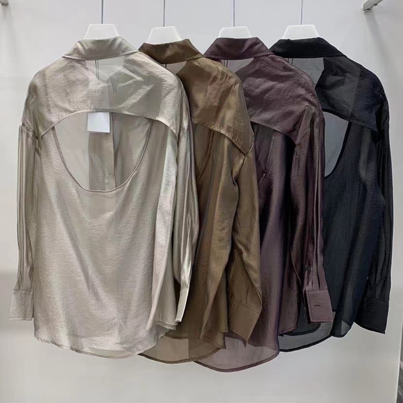 夏季新款韩版高级感镂空衬衣欧根纱防晒长袖衬衫上衣女