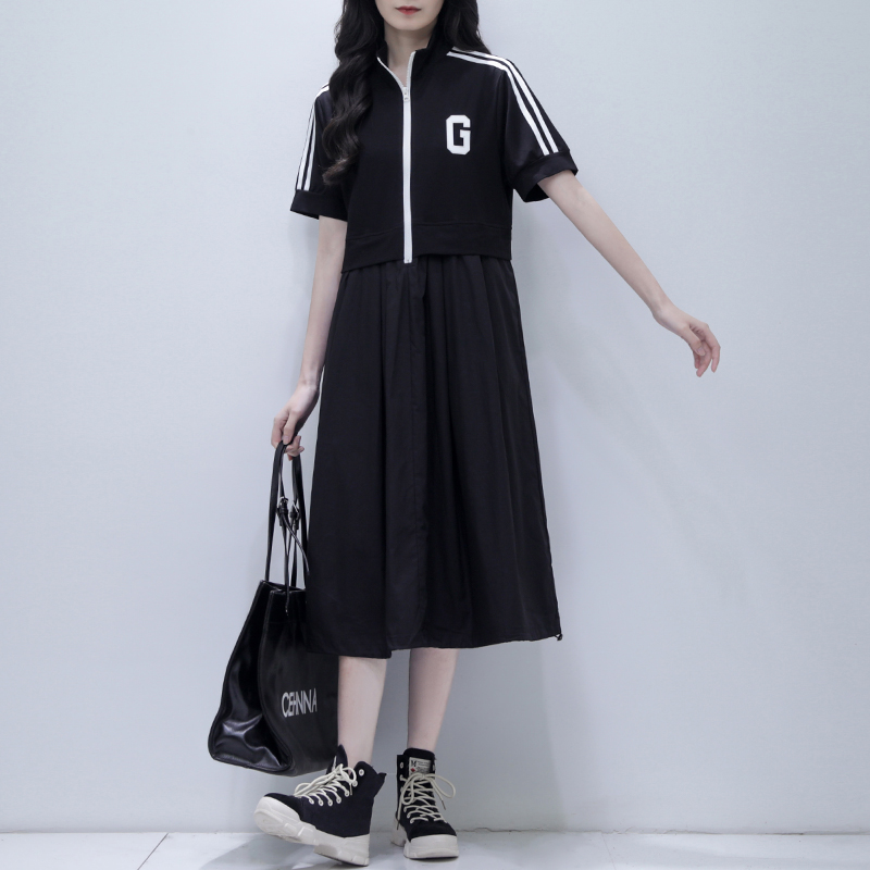 夏季新款长款过膝连衣裙女宽松大码显瘦休闲运动裙子潮