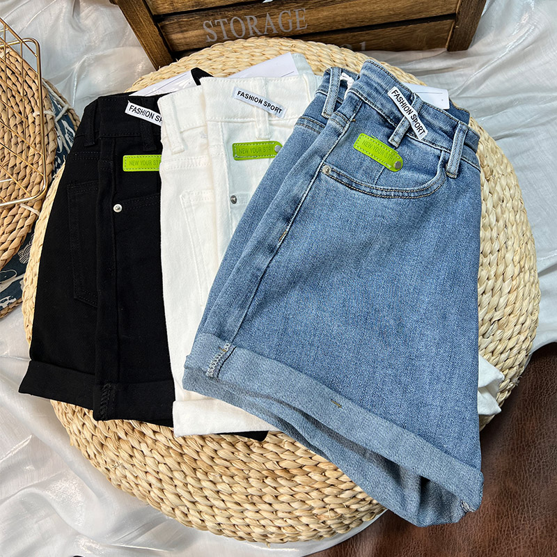 新款高腰显瘦卷边弹力小个子A字热裤