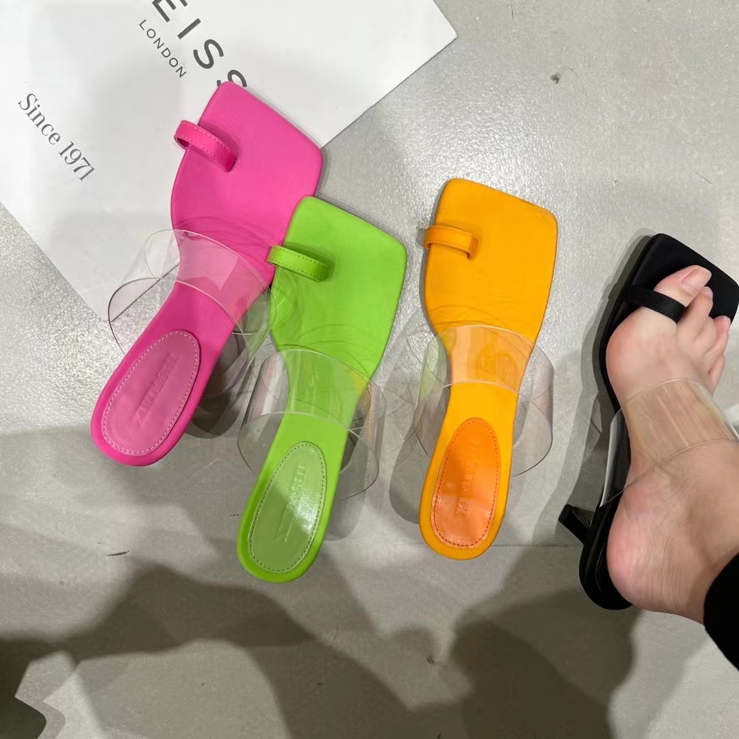 夏季新款方头透明套趾夹脚细跟中跟拖鞋露趾时尚高跟女鞋凉拖