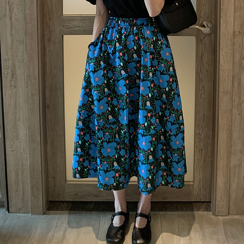 碎花伞裙半身裙女松紧腰高腰显瘦休闲百搭A字中裙子夏季新款