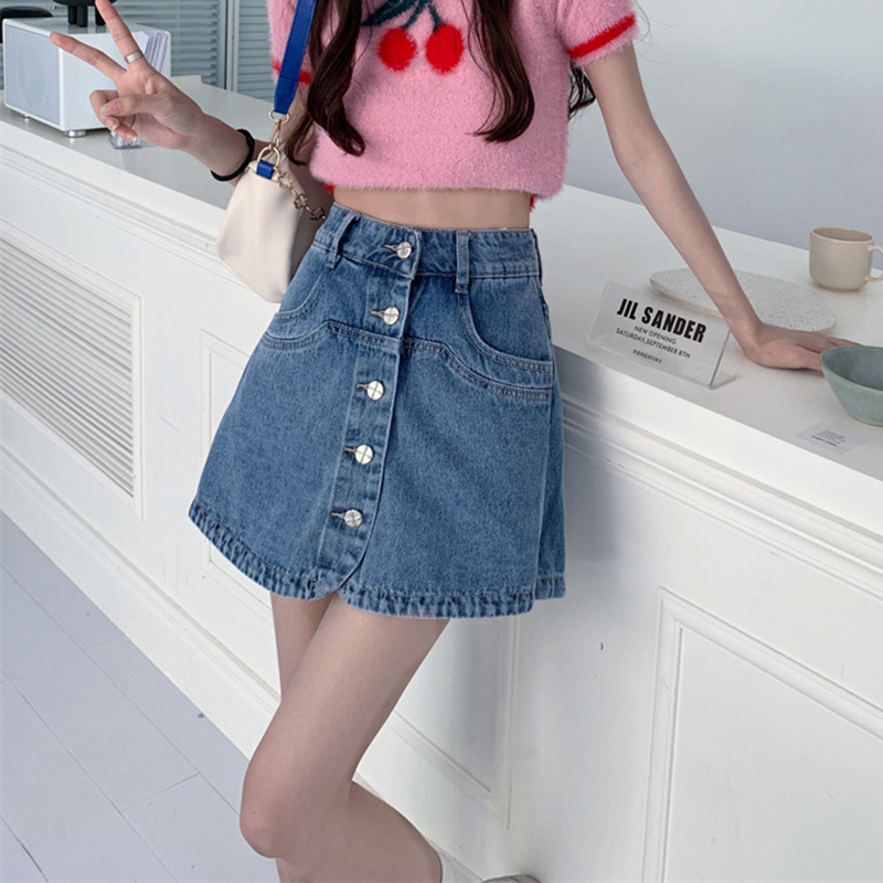 小个子牛仔短裤夏季女潮ins高腰显瘦A字阔腿热裤设计感小众裙裤子