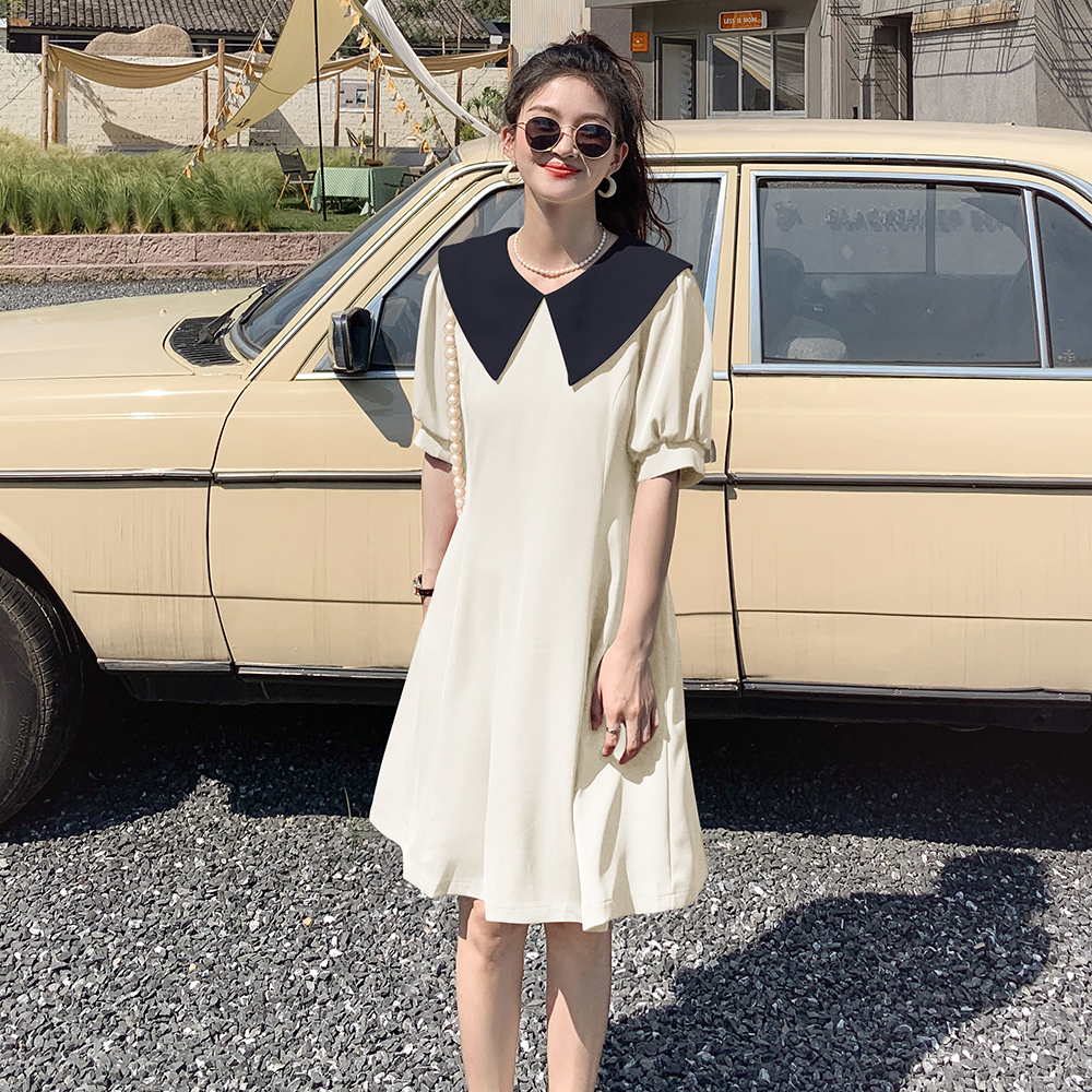 娃娃领黑色连衣裙夏季女新款小个子法式高级感气质显瘦a字裙