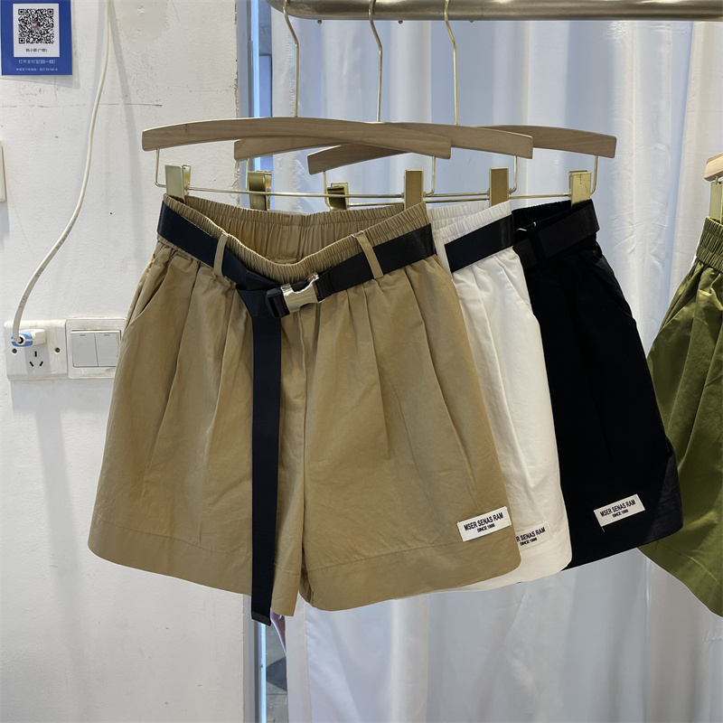 松紧腰系带日系卡其色工装短裤女夏季薄款五分裤宽松休闲阔腿中裤
