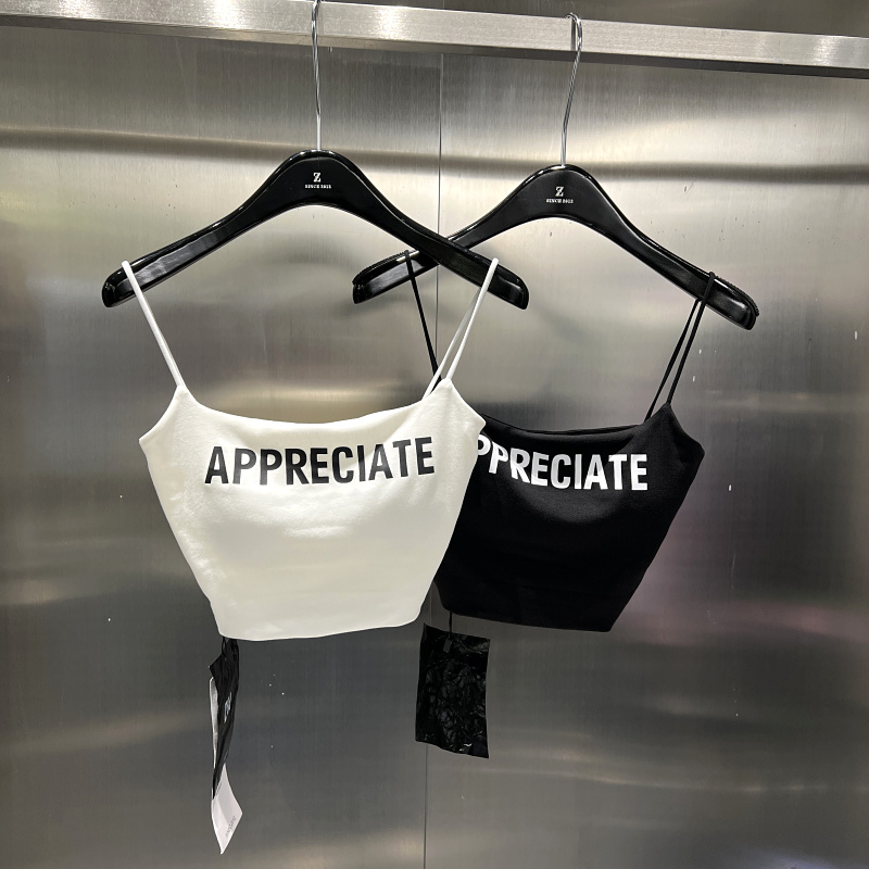 新款韩版时髦字母印花吊带短款高腰内搭百搭性感抹胸背心