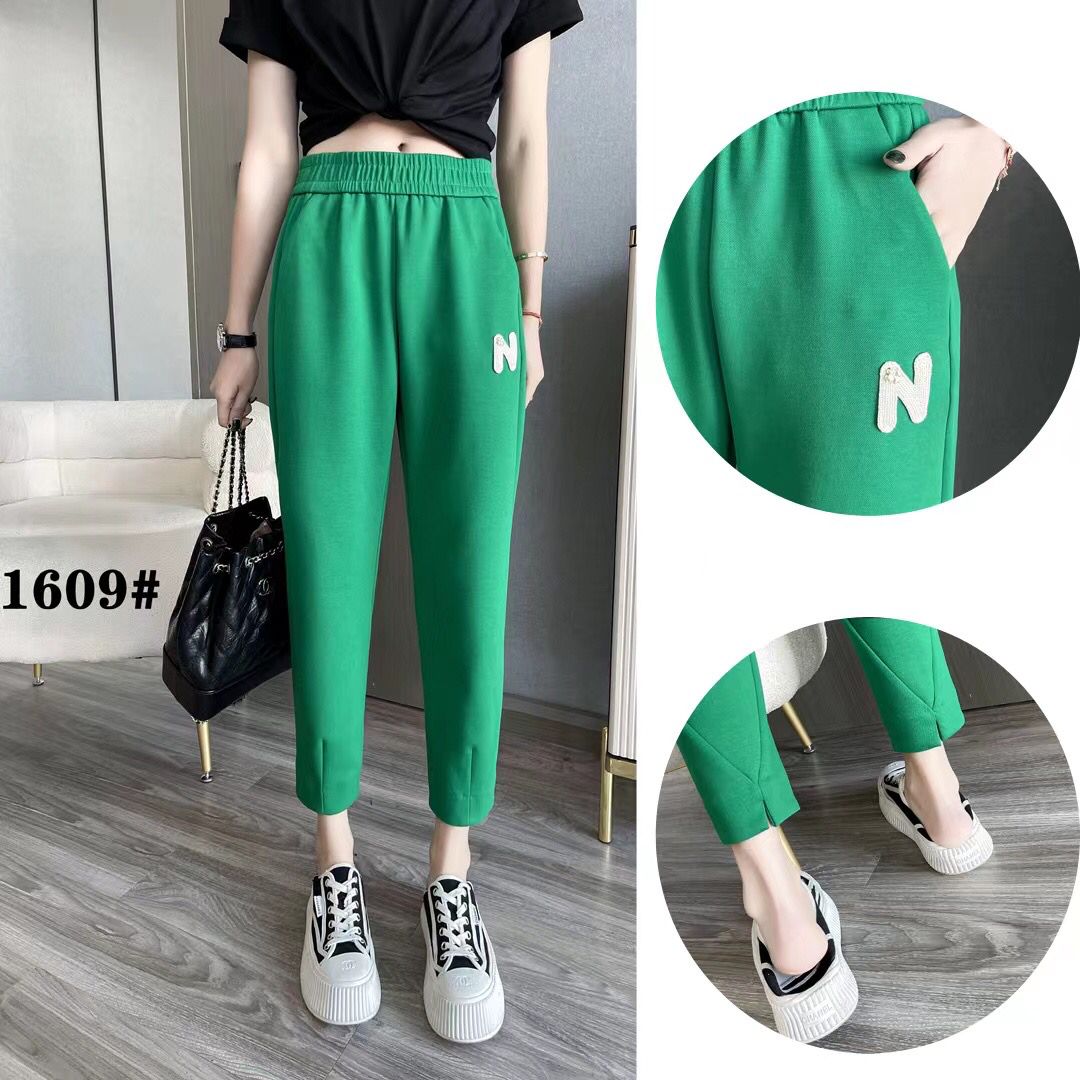 百搭显瘦松紧腰字母哈伦九分休闲卫裤正品