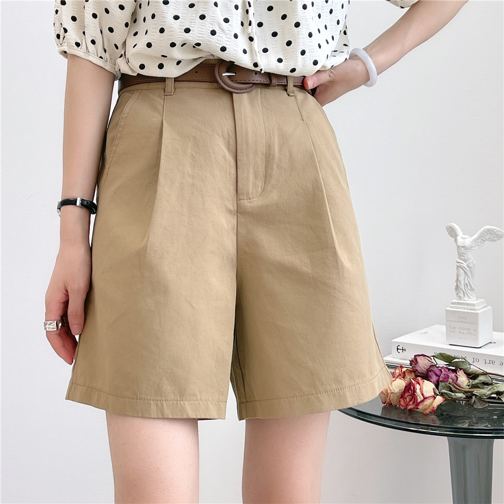 韩系工装裤 高腰休闲短裤女 欧洲站夏季新款 宽松直筒裤