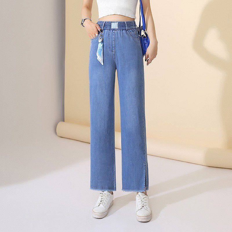 薄款直筒牛仔裤女夏季新款休闲百搭宽松高腰冰丝阔腿裤