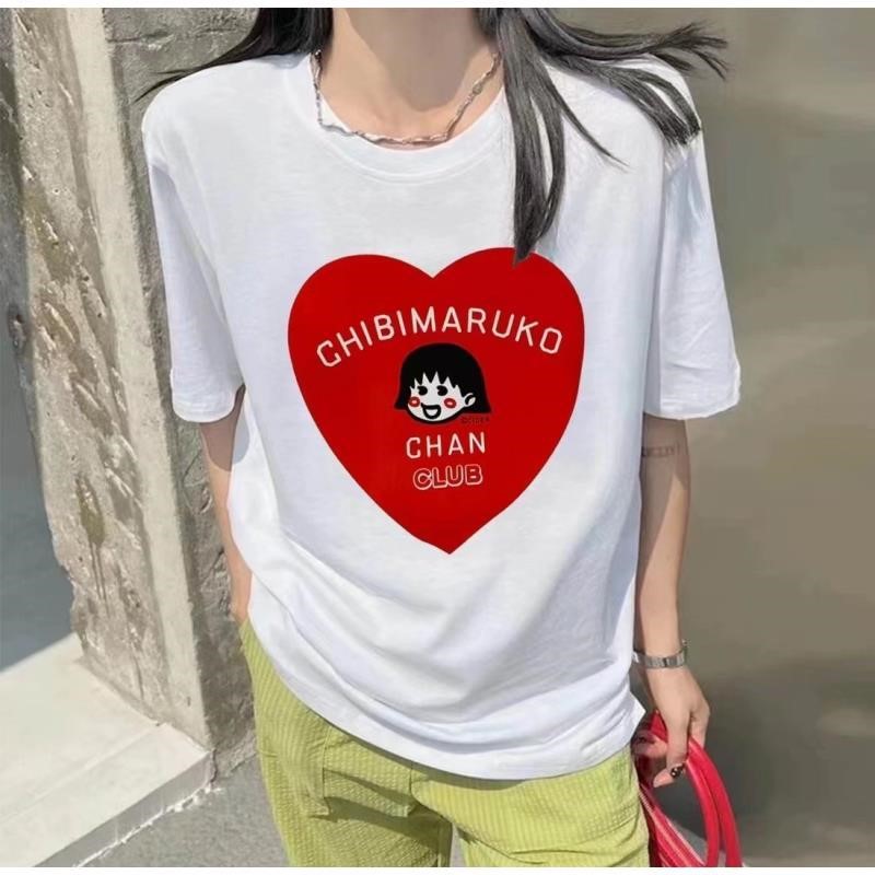 全棉爱心小丸子卡通印花宽松圆领短袖