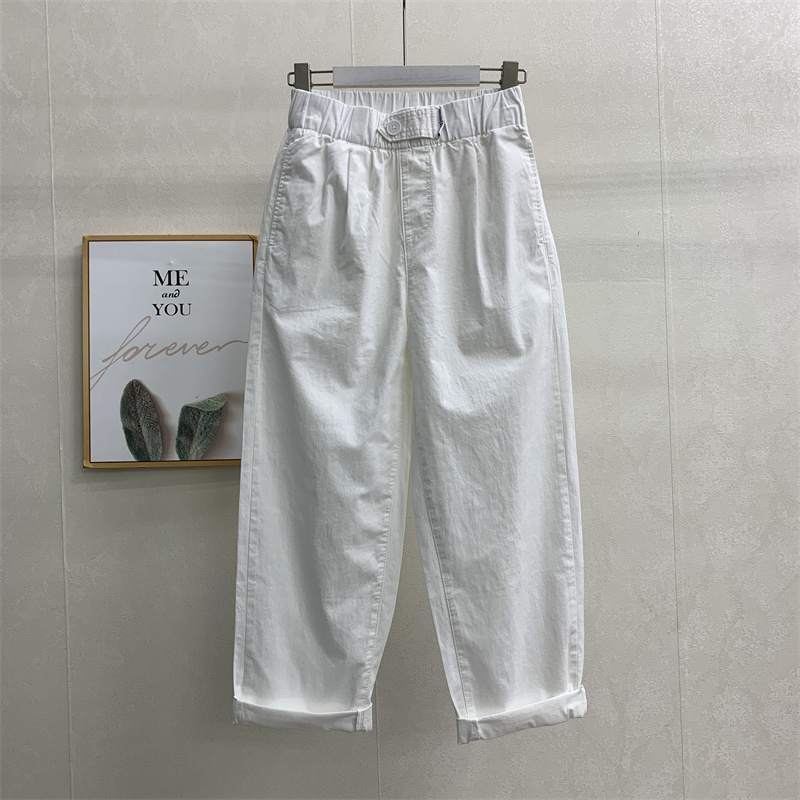 休闲裤女夏季薄款松紧腰显瘦直筒萝卜裤