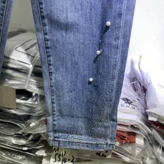 哈伦牛仔女夏高腰烫钻破洞宽松老爹裤禾色锦