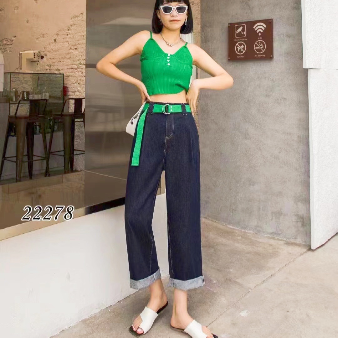 挺廓型垂感显瘦显高明线牛仔裤女 宽松休闲百搭裤子