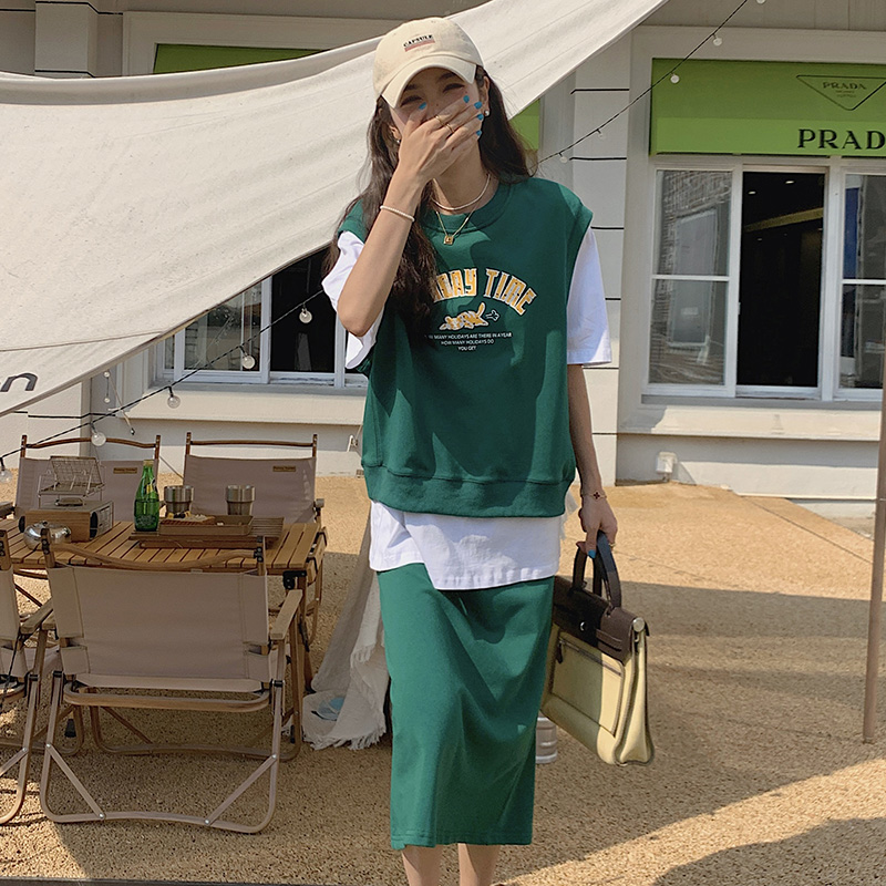 新款休闲时尚套装女夏款短袖上衣半身裙两件套成套搭配女装春